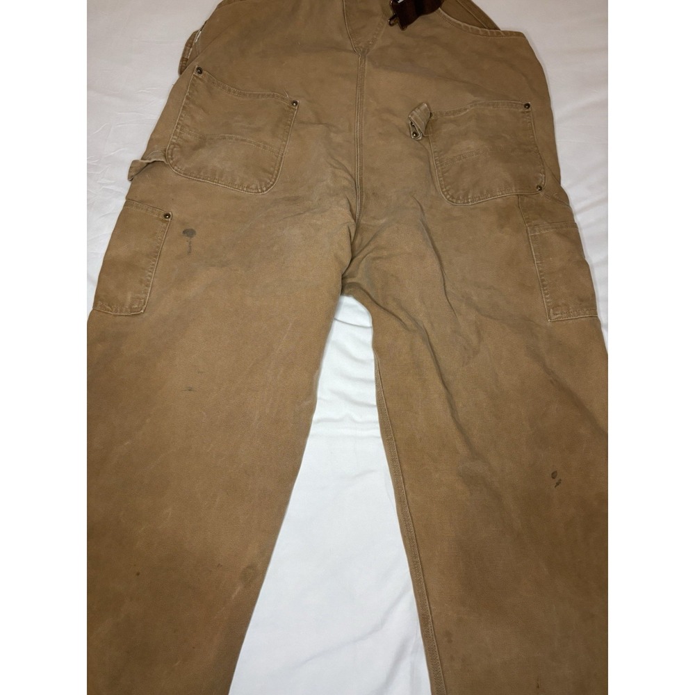 Vintage Carhartt Men's R01BRN Duck Bib Overall 44x30 Tan Double Knee Made in USA - Picture 2 of 8